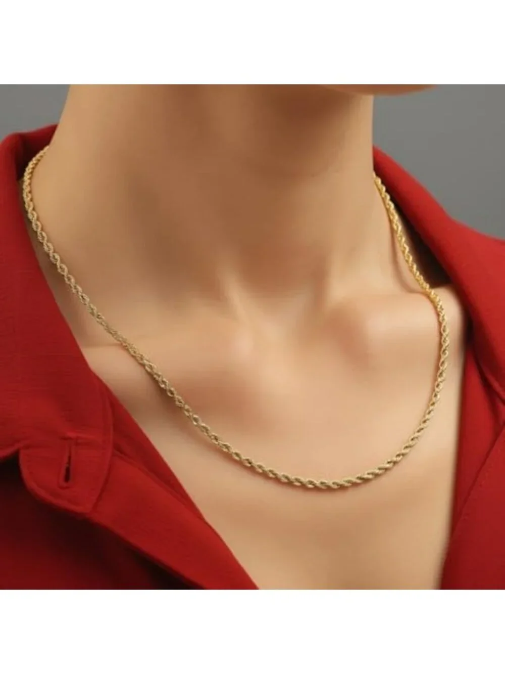24K Gold Rope Chain Necklace for Men & Women - 2mm Diamond Cut, Thick & Durable